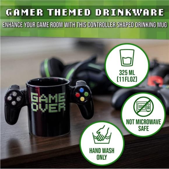 Game Over Coffee Mug - Video Game Controller Shaped Gaming Mugs - Fun Mug Gift - Picture 2 of 4